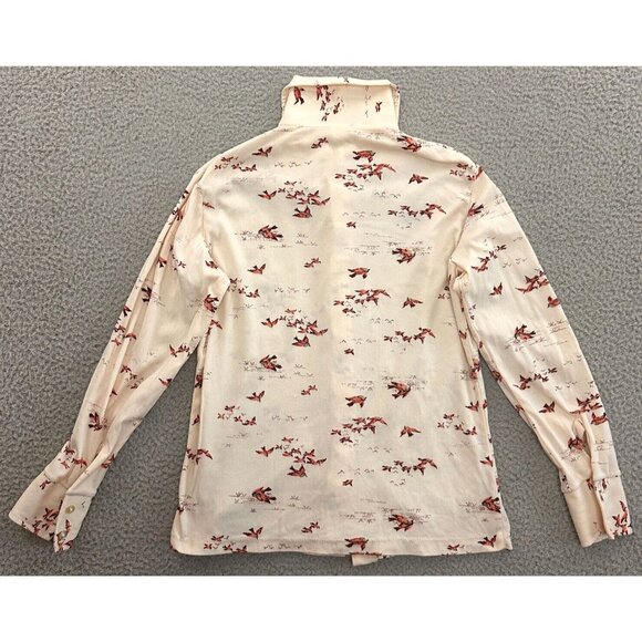 Vintage 70s Button Down Shirt Ivory Cream Ranchwear Birds All Over Print - Picture 2 of 16